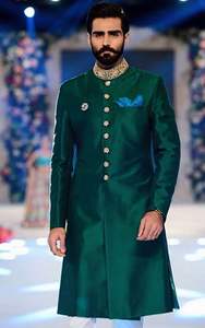 Elegant Embroidery On <b>Green</b> Sherwani And Pant Stylish Traditional <b>Men's</b> Outfit Perfect For Weddings Parties & Festive Occasions - Product Image 2