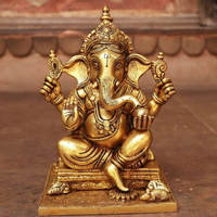 Statue de Lord Ganesh en laiton plaqué or, design Art Déco, décoration de table, ensemble multi-pièces, haute qualité, anniversaire, Pâques