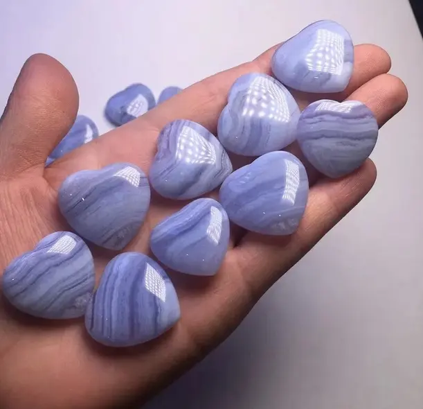 أحجار كريمة بريوليت ناعمة على شكل قلب عقيق من الدانتيل الأزرق الطبيعي للمجوهرات خواتم عقيق من الدانتيل الأزرق عالية الجودة للقلادة