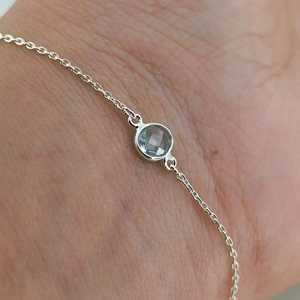 Handmade 925 Sterling Silver <b>Beaded</b> <b>Bracelet</b> with Blue Topaz Classic and Trendy Geometric Design Gift for Women - Product Image 5