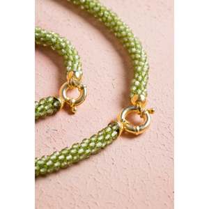 Certified Handmade Knitted <b>Peridot</b> Silver Clasp Set Necklace 48 cm, <b>Bracelet</b> 19 cm - Product Image 1