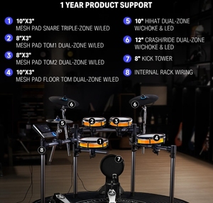 Batería Electrónica BackBeat de Alta Calidad, Nueva, con Pantalla Táctil de 7 Pulgadas de Alta Tecnología y 1126 Sonidos, Asientos para Batería DT-150 - Product Image 2