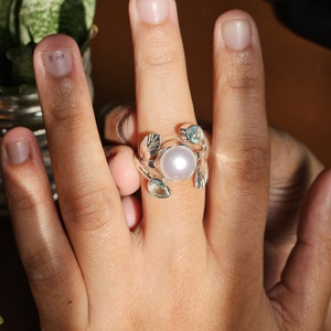 แหวนพลอยใบเงินสีฟ้าบุษราคัมมุกของขวัญที่ดีสำหรับงานแต่งงานงานหมั้น! เครื่องประดับคุณภาพดี - Product Image 1