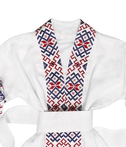 Boho ethnique floral brodé col en V thé longueur avec ceinture mi robe Ukraine pour les femmes - Product Image 2