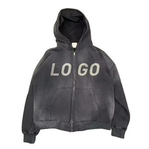 Sudadera con capucha unisex con cremallera de algodón pesado logotipo personalizado bordado Diseño de gran tamaño patrón sólido fabricación de ropa de calidad - Product Image 1