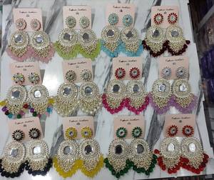 <b>INDIAN</b> LATEST TRADITIONAL KUNDAN HIGH GOLD PLATED WITH PEARL DESIGNER BEAUTIFUL FANCY KUNDAN EARRINGS <b>SET</b> for WOMEN and GIRLS - Product Image 1