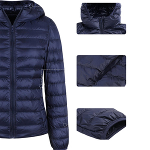 Nueva moda elegante mujer chaqueta acolchada tela transpirable Color azul sólido algodón relleno acolchado invierno burbuja chaqueta - Product Image 3