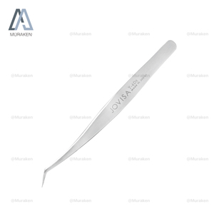 Pinzas para cejas de acero inoxidable plateado de alta tensión con estuche de cuero - Product Image 1