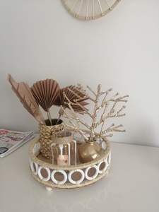 Plateau en rotin de bambou fait main plateau en rotin avec poignée tissé à la main rond haut mur plateaux de séparation des aliments multi-usages - Product Image 5