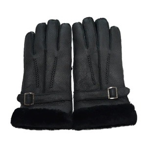 High quality Goat Sheepskin <b>Fur</b> Leather Winter <b>Gloves</b> Fashion Soft Black Leather <b>Gloves</b> for Men Women - Product Image 1