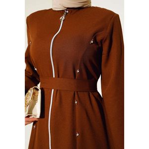 หิน Abaya ซิปรายละเอียดในสีน้ำตาล - Product Image 4