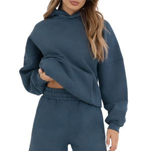 Sudadera con Capucha Extra Grande para Mujer, Estampado Personalizado, 50% Algodón, 50% Poliéster, Color Verde Azulado Oscuro, Estilo Urbano, Hombros Caídos, Corte Holgado, con Insignia - Product Image 6