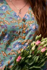 Bohemian Luella Dress Hand <b>Block</b> <b>Printed</b> Ikat Floral Calf Length Cotton Casual Occasional Wear - Product Image 5