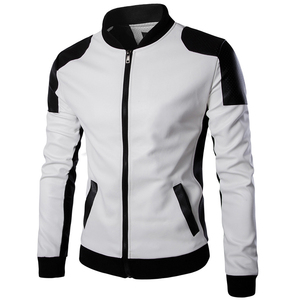 Meilleures ventes Veste de moto pour hommes Veste en cuir personnalisée noire et blanche à la mode Teinte unie Style OEM - Product Image 1
