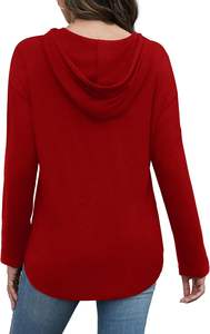 Sudadera con Capucha para Mujer, Roja, 100% Algodón, Manga Larga, Otoño Invierno, Moda Urbana 2025, Personalizable - Product Image 3