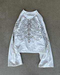 Camiseta recortada con lavado ácido para hombre Camiseta recortada antiarrugas de manga larga de algodón 100% - Product Image 2