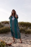 Robe caftan longue à manches courtes et col en v pour femmes, nouvelle collection été