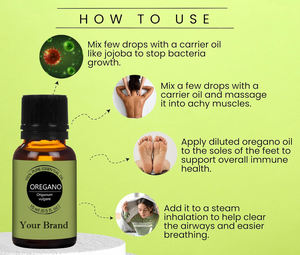 Logotipo personalizado de aceite esencial de orégano Fabricante a granel Grado cosmético Cuidado corporal Origanum Vulgare Aceite esencial de orégano natural - Product Image 3