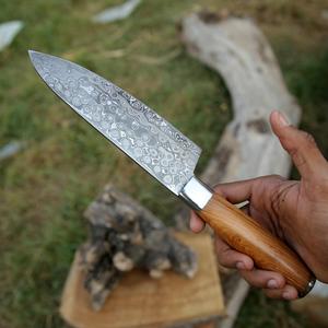 มีดทำครัวมืออาชีพ ผลิตจากเหล็กกล้าคาร์บอนดามัสกัส งานแฮนด์เมด คมกริบ ด้ามไม้ ปลอกหนังคุณภาพ รับประกัน - Product Image 2