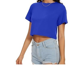Camiseta Corta Lisa de Color Azul para Mujer, Camiseta Corta Lisa de Primera Calidad, Camisetas Extra Grandes de Venta Caliente, Camisetas Sostenibles para Chicas - Product Image 1