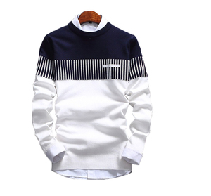 Automne nouvelles affaires pull tricoté multicolore rayé Slim Fit pull décontracté pour hommes - Product Image 1