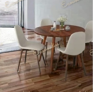 Juego de 5 muebles de comedor de madera de ratán antiguo de lujo moderno, silla y mesa de madera para hotel o comedor, estilo restaurante - Product Image 1