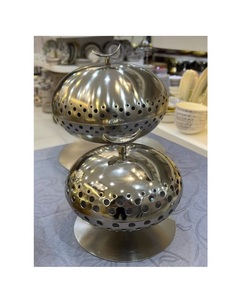 Metal Silver Color <b>Bakhoor</b> Burner Set Of Two Round Shape Mabkhars <b>Oud</b> Burner For Home Hotel Fragrance Use - Product Image 1