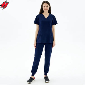 Polyester extensible doux Spandex haut chirurgical unisexe pantalon hôpital de beauté uniforme médical soins infirmiers gommages costume gommages ensembles - Product Image 6