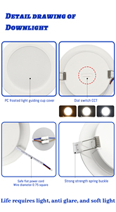 Đèn <span class=keywords><strong>LED</strong></span> âm trần 6W-24W AC100-240V 120 độ 90lm/W 3CCT Đèn trần âm trần IP20 để chiếu sáng gia đình và văn phòng - Product Image 5