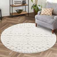 Premium Fluffy Cotton Boho Round Bathmat with Tufted Geometric Design Anti-Slip Eco-Friendly Latex Backing for Home & Hotel Use