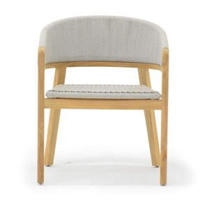 เก้าอี้รับประทานอาหารกลางแจ้งสุดหรูด้านหลังเป็นเชือกถักและที่นั่งไม้สักแข็ง - Product Image 1