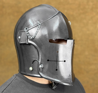 Casco Barbuta Medieval con Acabado Antiguo, Casco de Caballero de Acero Pulido, Casco Completo Hecho a Mano para Cosplay SCA, Exhibición Histórica