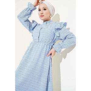 Robe en seersucker rayée à épaules et à volants Indigo - Product Image 1