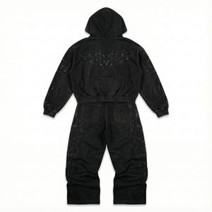 Conjunto Deportivo Personalizado para Mujer 2026, con Estampado, Pedrería, Ligero, de Algodón, Dos Piezas, Sudadera Corta con Capucha y Pantalones Deportivos Holgados, Ropa Urbana - Product Image 2