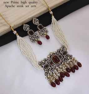 Famoso Collar corto de piedra cuadrada Jaypuri de calidad Premium Kundan Real indio maravilloso de alta calidad con juego de pendientes para mujer - Product Image 3