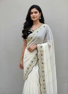 Sari Sartín Más Vendido con Bordado de Lentejuelas para Mujer, Ideal para Regalo, y Trabajo de Lehriya en Todo el Sari - Product Image 3