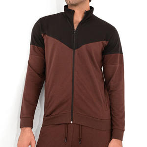 Vente en gros 2024 Arrivages Ensemble de survêtement à fermeture éclair à panneau contrasté marron pour hommes à vendre avec logo personnalisé et design Survêtements pour hommes - Product Image 4