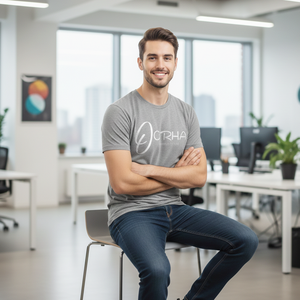 Chemise de couleur gris clair pour hommes, t-shirt à enfiler en tissu de qualité supérieure, vêtements pour hommes à prix de gros avec OEM - Product Image 5