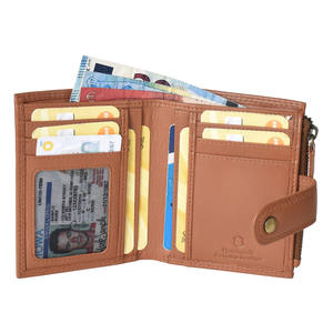 Genuine <b>Leather</b> Bi-fold <b>Men</b> <b>Wallet</b> with Closure Button and Zipper - Product Image 1