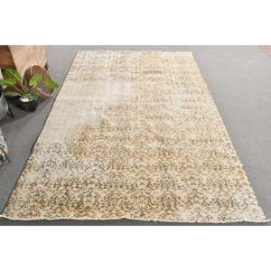 Alfombra turca Vintage de 6,4x10,2 pies, lana hecha a mano Beige, área grande, diseño de retazos, pasillo Rectangular, látex para decoración de habitación - Product Image 3