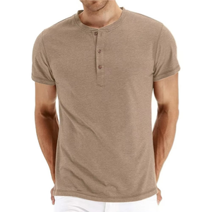 Camiseta de algodón para hombre, diseño de moda con cuello Henry, camisetas sólidas ajustadas, camisetas para hombre, camisetas de manga corta para hombre - Product Image 3