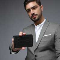 Dompet pria kulit kualitas tinggi Premium dengan klip uang kuat dompet kulit antik aksesori pria dompet buaya