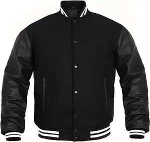 저렴한 가격 사용자 정의 자수 패치 로고 레터맨 대표팀 남자 야구 재킷 가죽 소매