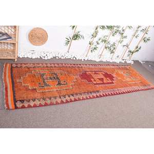 พรมสไตล์ตุรกีโบราณสไตล์ชนเผ่าขนแกะดีไซน์เย็บปะสีส้มแดงขนาด3.3x10.8ฟุตโถงทางเดินทรงสี่เหลี่ยมผืนผ้าขนาดใหญ่10มม. สำหรับข้างเตียง - Product Image 3