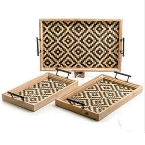 Juego de Dos Bandejas para Servir, Diseño Artesanal con Incrustaciones de Hueso, Bandeja de Madera Negra para Servir, Plato para Servir, Decoración de Mesa para Bodas y Fiestas - Product Image 5