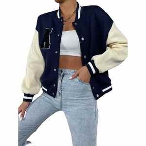 2024 chaquetas universitarias para mujer, mangas completas, cuello de punto acanalado, transpirable, respetuoso con el medio ambiente, de alta calidad Material, estilo callejero, Invierno - Product Image 4