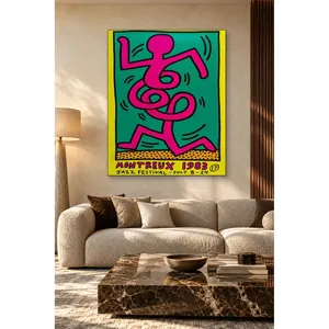 Fida Keith Haring Montreux Pink Dancer sur fond vert Impression sur toile - Product Image 2