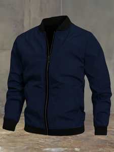 Chaqueta de béisbol con cuello levantado para deporte al aire libre informal, abrigo cortavientos de invierno con cremallera de satén sólido, regalo del Día del Padre con servicio OEM - Product Image 2