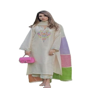 Kanya Libas Salwar Kameez, Material de Lino, Diseño de Mangas, Hermosa Moda India y Pakistaní, Ropa de Fiesta para Damas, Bordado - Product Image 1