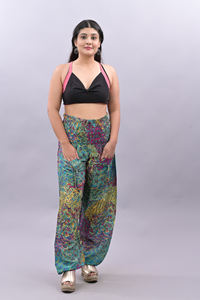 Pantalones de pierna ancha de cintura alta de alta calidad, pantalones con estampado de algodón para mujer, pantalones de estilo recto con estampado de patrón personalizado con bolsillo - Product Image 3